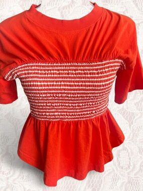 Maeve by Anthropologie Orange Smocked Cotton Tee 🎃